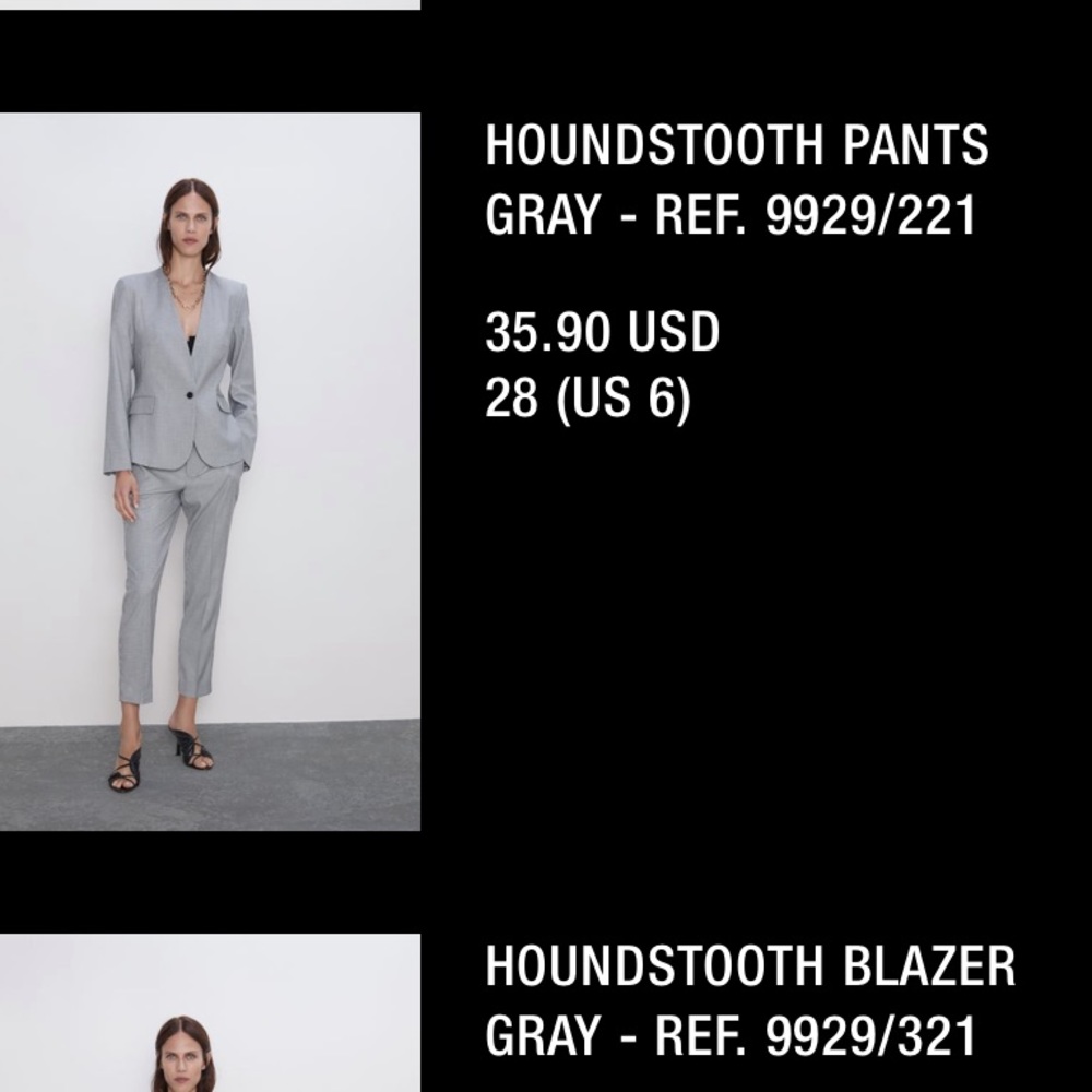 Zara Houndstooth Gray Pant - Blazer available for purchase